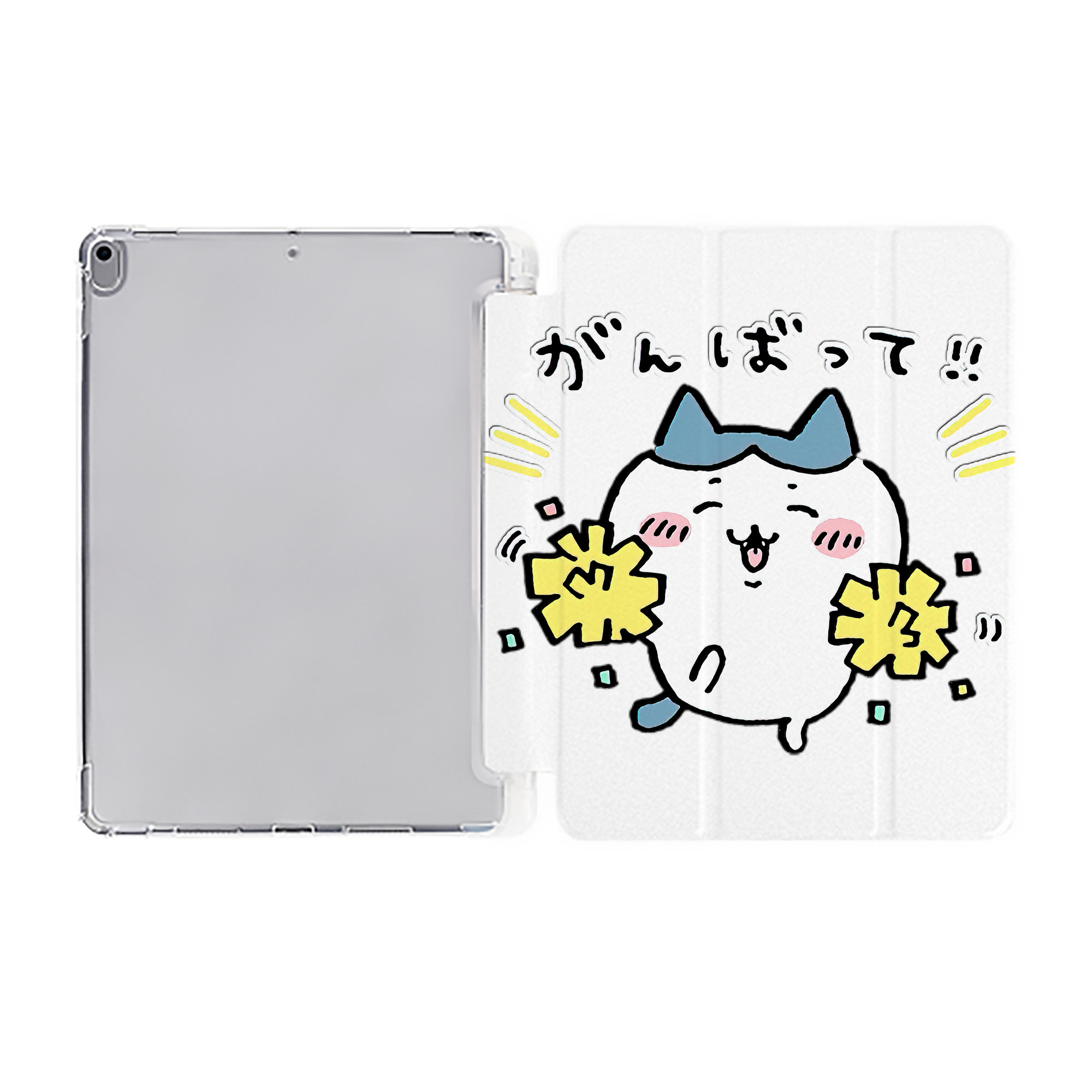 （画像用） ちいかわ ハチワレ Chii-kawa hachiware IPad ケース ペン収納付き 三つ折りスタンド PUレザー×シリコン 対応機種9.5/10.5/10.9インチ